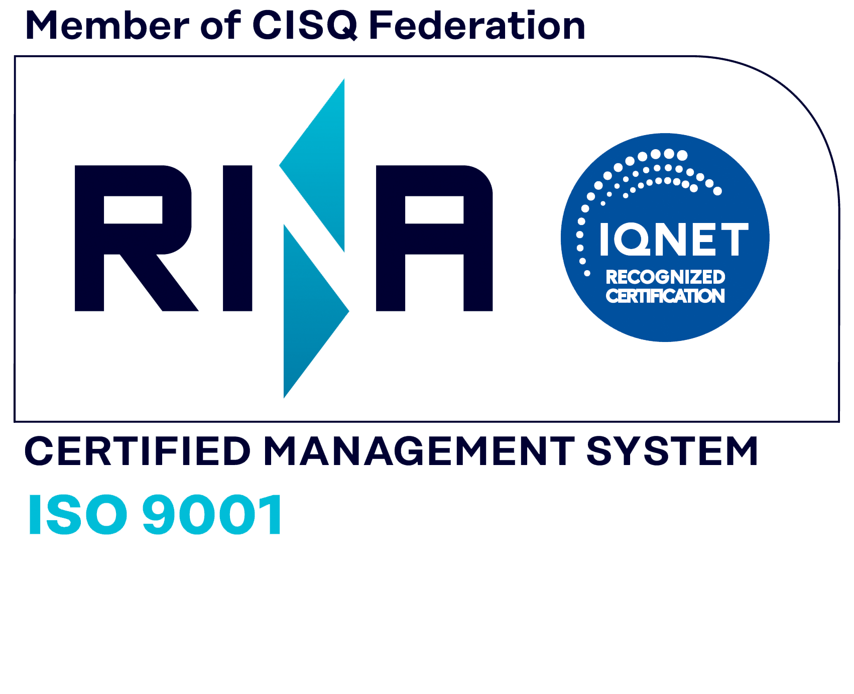logo certificazione RINA iso 9001, certified management system, member of CISQ federation